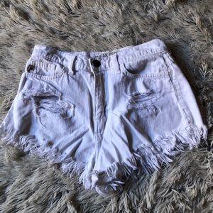 Distressed White Shorts